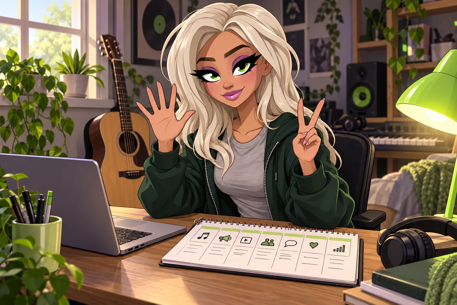 The Hubb character illustrating music promotion