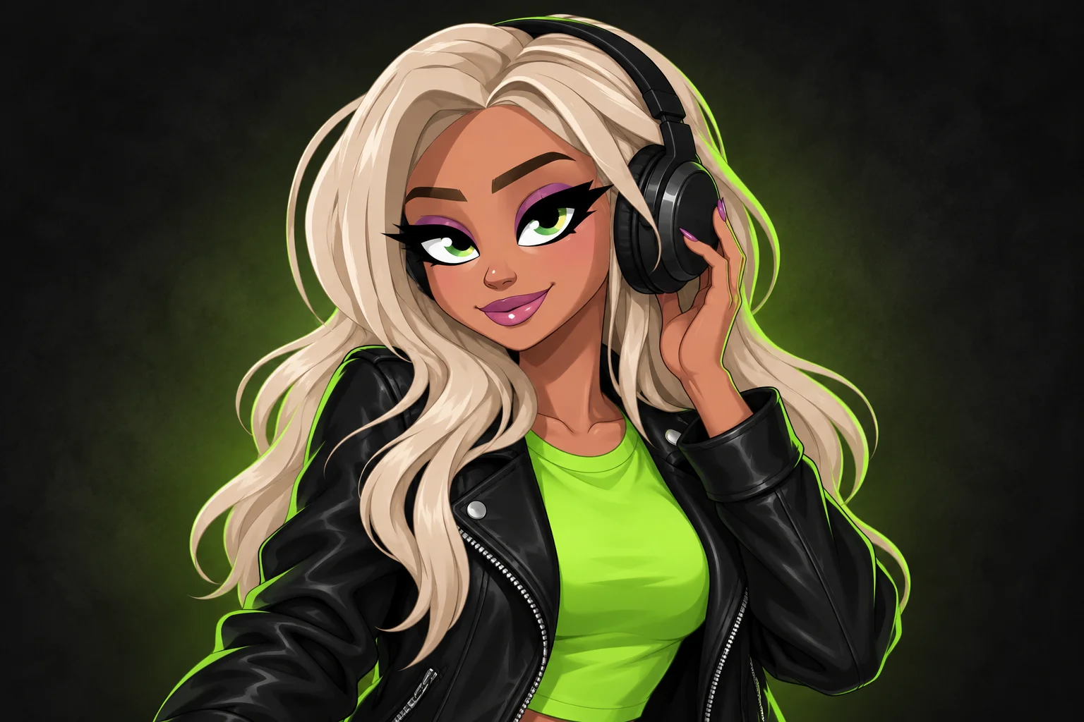 The Hubb character listening to music in headphones