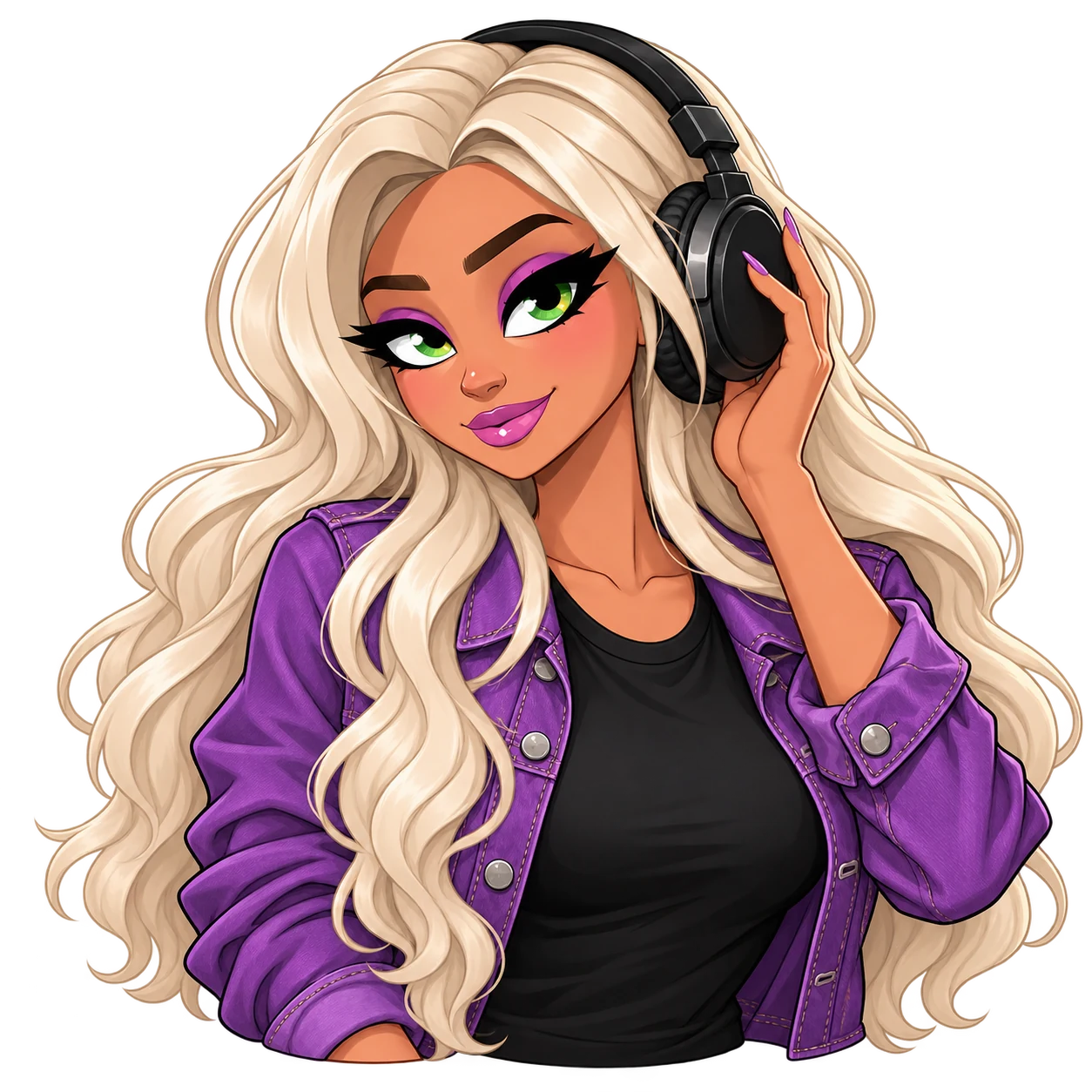 The Hubb character in a purple jacket with headphones for the single release guide