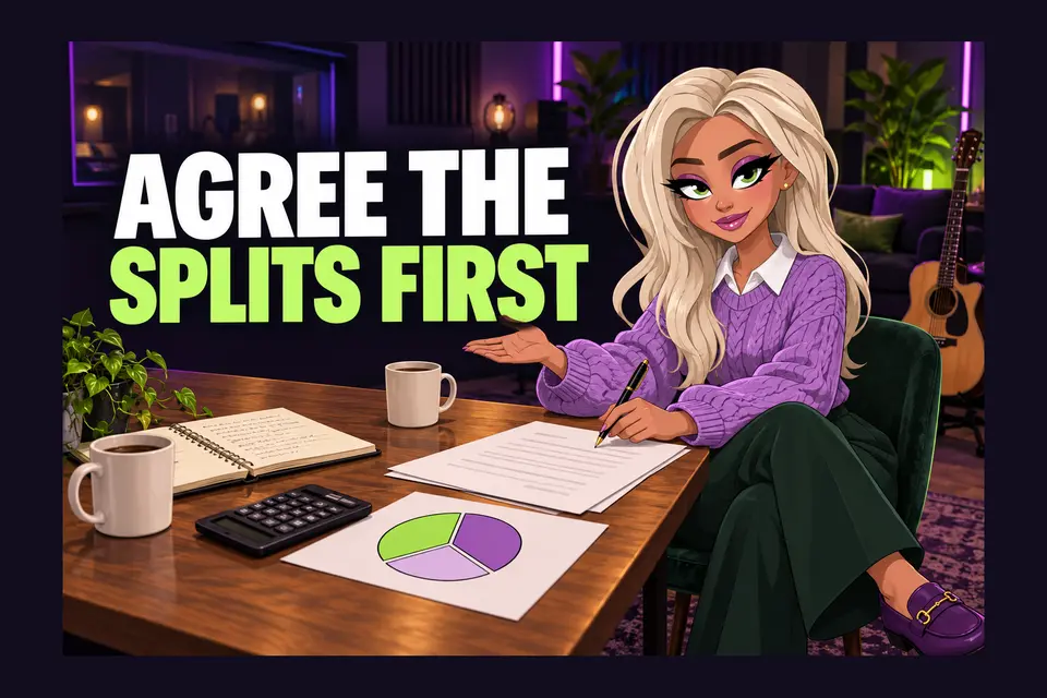 The Hubb character illustrating songwriting